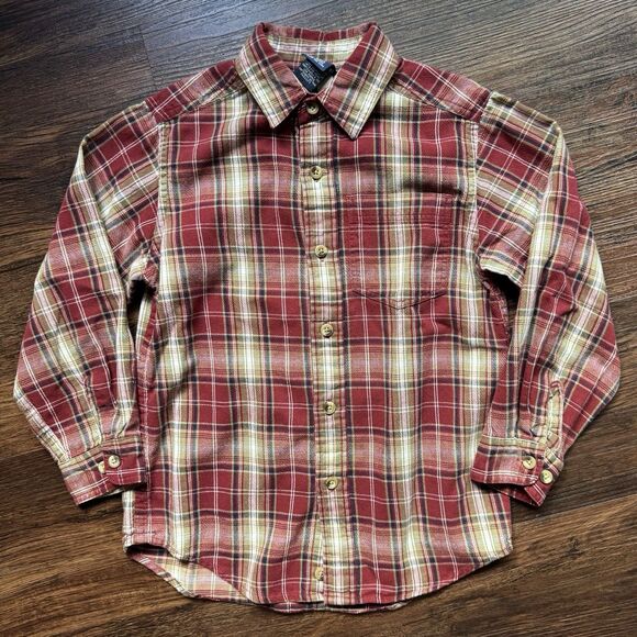 Lands’ End Boys Large Checked Plaid Button Up Shirt Red Brown L Long Sleeve - Picture 2 of 9